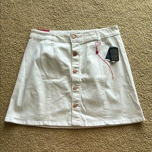 White Button-Front Denim Skirt